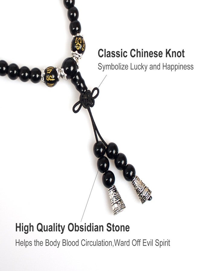 PWMENLK 6mm 108 Mala Beads Bracelet Meditation Necklace Obsidian Beaded Prayer Buddhist Healing Stone Tiger Eye Jewelry(om mani Padme hum) - Image 3